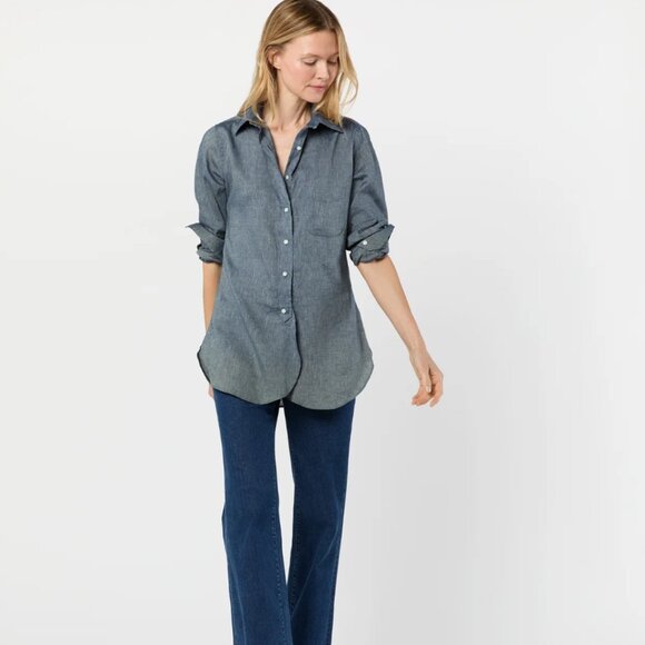 Ann Mashburn Boyfriend Shirt Button Down Linen Medium Indigo Cotolino Chambray - Picture 11 of 12